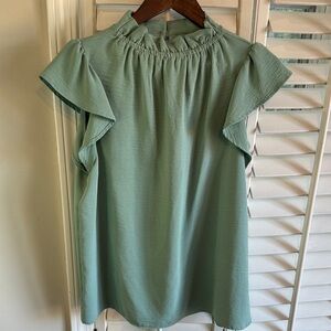 Elegant Green Ruffle Sleeve Top